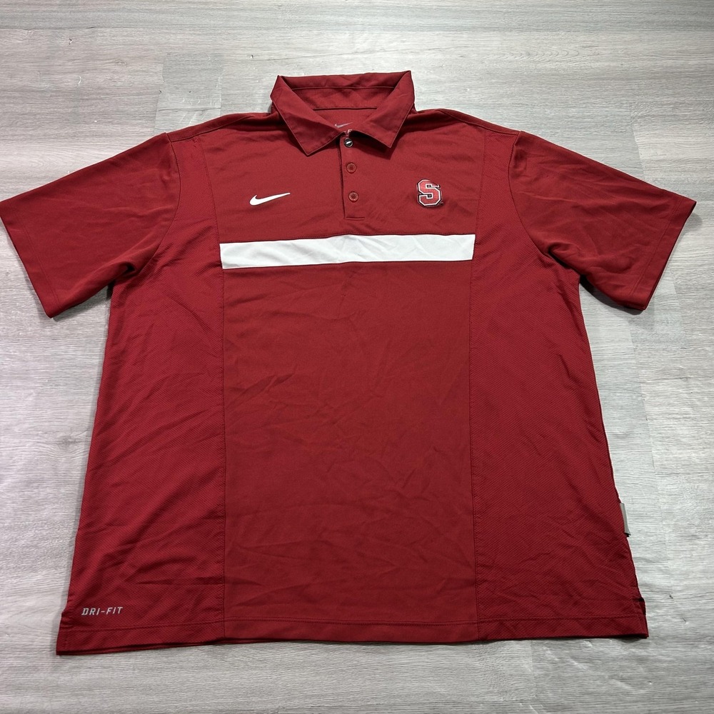 Stanford Cardinal Polo Shirt Mens Large Red Nike Dri Fit Golf Performance